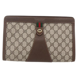 GUCCI GG Supreme Web Sherry Line Clutch Bag PVC Beige Gold 89 01 033 Auth BA7453 - 0