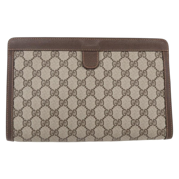 GUCCI GG Supreme Web Sherry Line Clutch Bag PVC Beige Gold 89 01 033 Auth BA7453