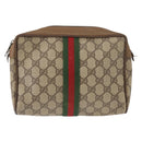 GUCCI GG Supreme Web Sherry Line Clutch Bag PVC Beige Gold 89 01 012 Auth BA7455-13