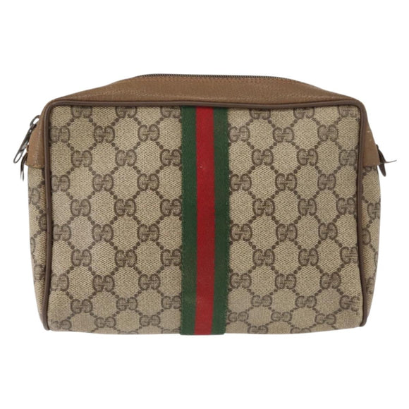 GUCCI GG Supreme Web Sherry Line Clutch Bag PVC Beige Gold 89 01 012 Auth BA7455