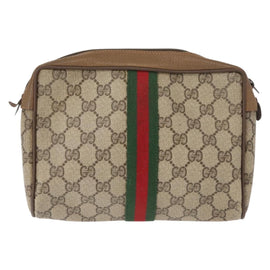 GUCCI GG Supreme Web Sherry Line Clutch Bag PVC Beige Gold 89 01 012 Auth BA7455 - 0