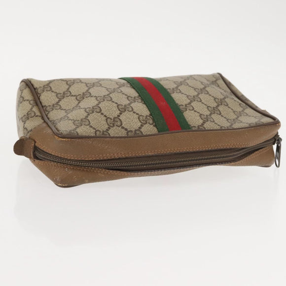 GUCCI GG Supreme Web Sherry Line Clutch Bag PVC Beige Gold 89 01 012 Auth BA7455