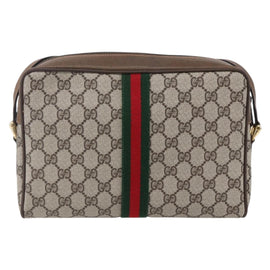 GUCCI GG Supreme Web Sherry Line Shoulder Bag PVC Beige Gold Auth BA7456 - 0