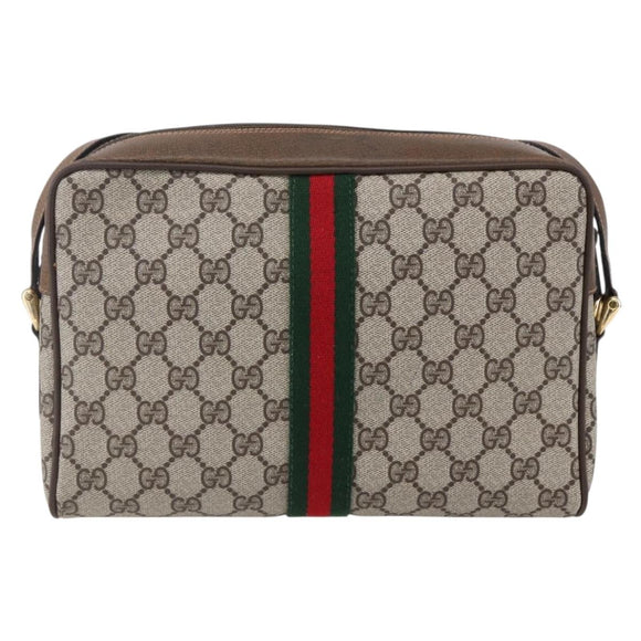 GUCCI GG Supreme Web Sherry Line Shoulder Bag PVC Beige Gold Auth BA7456