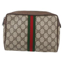 GUCCI GG Supreme Web Sherry Line Clutch Bag PVC Beige 75 01 012 Auth BA7457-13
