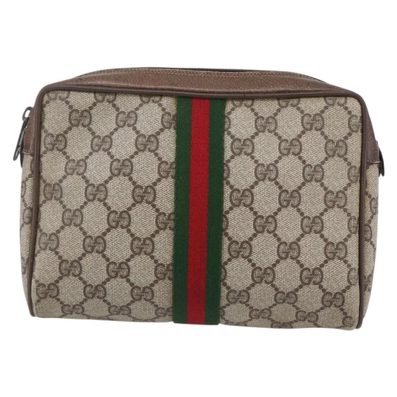 GUCCI GG Supreme Web Sherry Line Clutch Bag PVC Beige 75 01 012 Auth BA7457