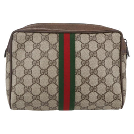 GUCCI GG Supreme Web Sherry Line Clutch Bag PVC Beige 75 01 012 Auth BA7457 - 0