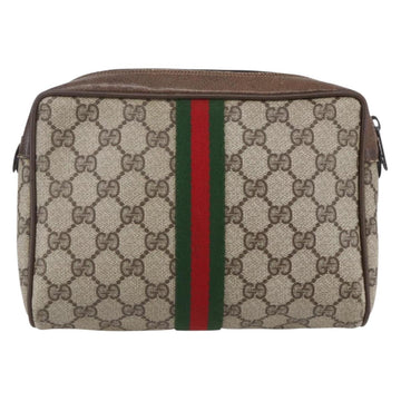 GUCCI GG Supreme Web Sherry Line Clutch Bag PVC Beige 75 01 012 Auth BA7457 - 0
