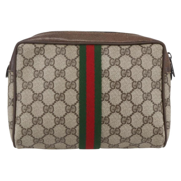 GUCCI GG Supreme Web Sherry Line Clutch Bag PVC Beige 75 01 012 Auth BA7457