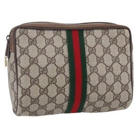 GUCCI GG Supreme Web Sherry Line Bag PVC Beige Red 32 014 3553 Auth BA7458