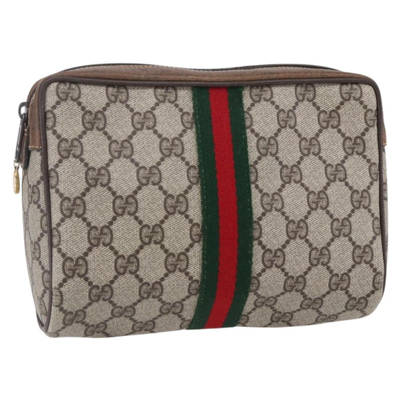 GUCCI GG Supreme Web Sherry Line Bag PVC Beige Red 32 014 3553 Auth BA7458