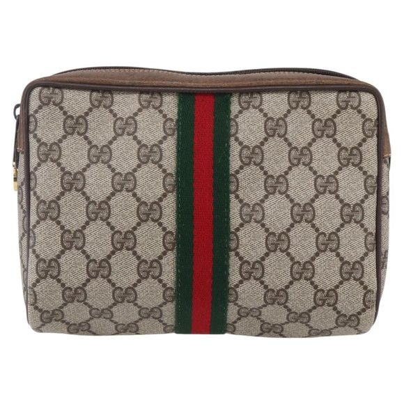 GUCCI GG Supreme Web Sherry Line Bag PVC Beige Red 32 014 3553 Auth BA7458