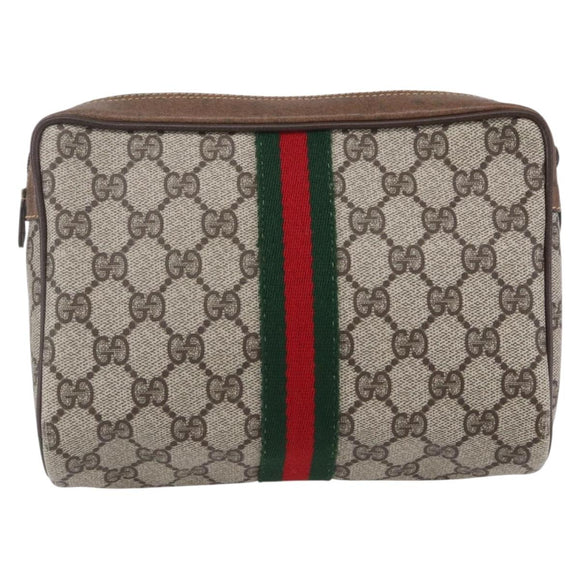 GUCCI GG Supreme Web Sherry Line Bag PVC Beige Red 32 014 3553 Auth BA7458
