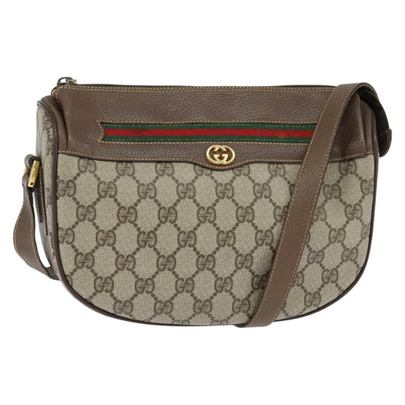 GUCCI GG Supreme Web Sherry Line Bag PVC Beige Gold 001 58 0918 Auth BA7459