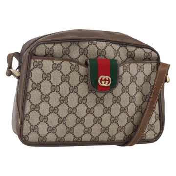 GUCCI GG Supreme Web Sherry Line Shoulder Bag PVC Beige Gold Auth BA7460