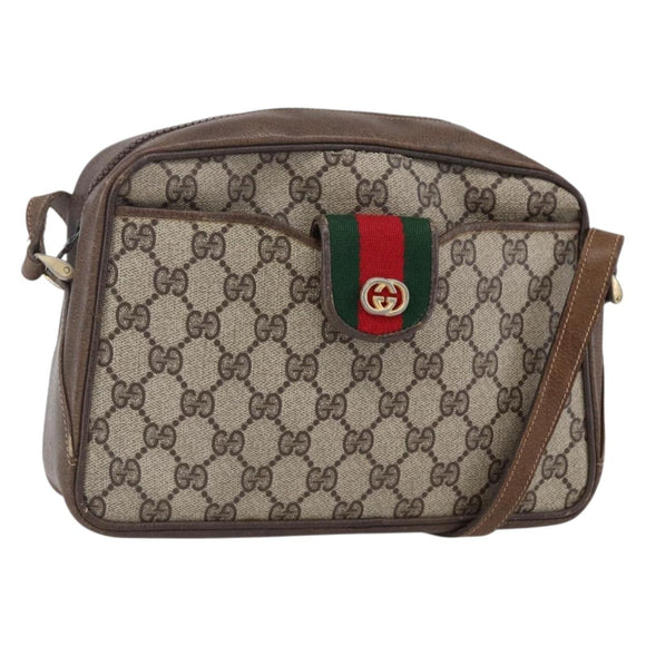 GUCCI GG Supreme Web Sherry Line Shoulder Bag PVC Beige Gold Auth BA7460