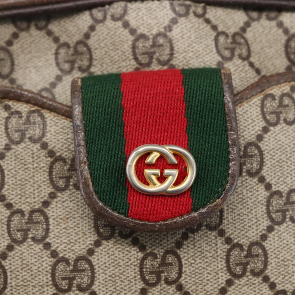 GUCCI GG Supreme Web Sherry Line Shoulder Bag PVC Beige Gold Auth BA7460