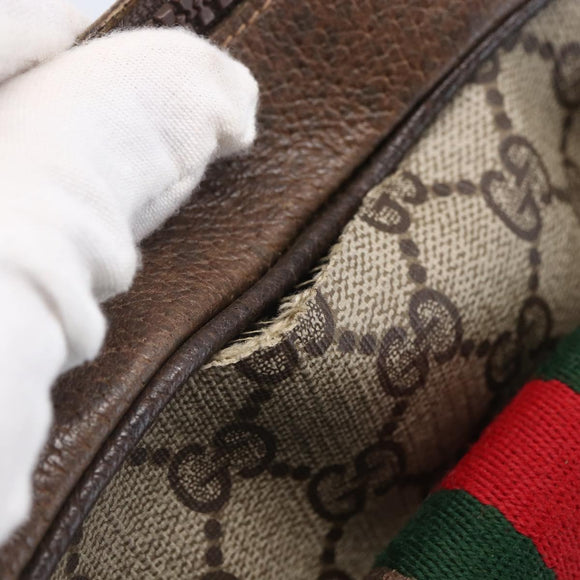 GUCCI GG Supreme Web Sherry Line Shoulder Bag PVC Beige Gold Auth BA7460