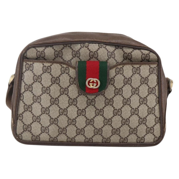 GUCCI GG Supreme Web Sherry Line Shoulder Bag PVC Beige Gold Auth BA7460