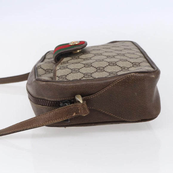 GUCCI GG Supreme Web Sherry Line Shoulder Bag PVC Beige Gold Auth BA7460