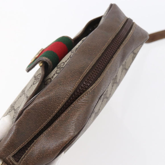 GUCCI GG Supreme Web Sherry Line Shoulder Bag PVC Beige Gold Auth BA7460