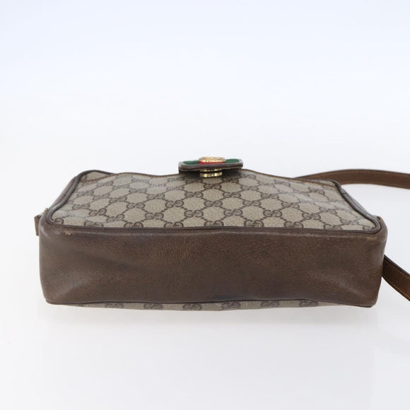 GUCCI GG Supreme Web Sherry Line Shoulder Bag PVC Beige Gold Auth BA7460