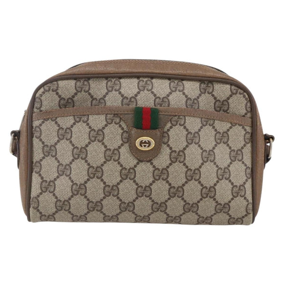 GUCCI GG Supreme Web Sherry Line Bag PVC Beige Gold 116 02 089 Auth BA7464
