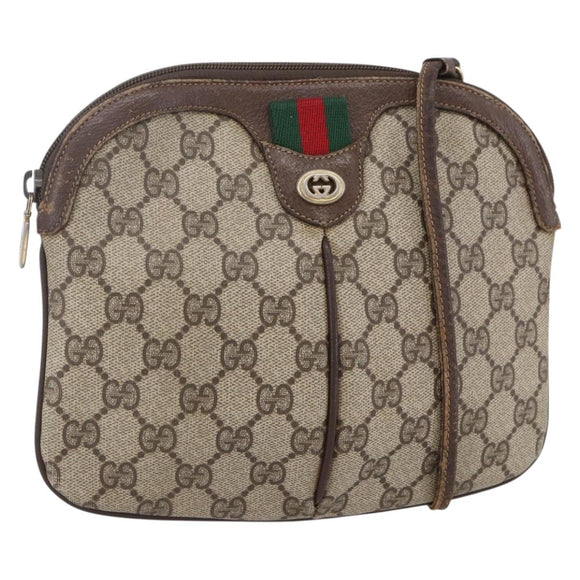GUCCI GG Supreme Web Sherry Line Bag PVC Beige Gold 904 02 047 Auth BA7465