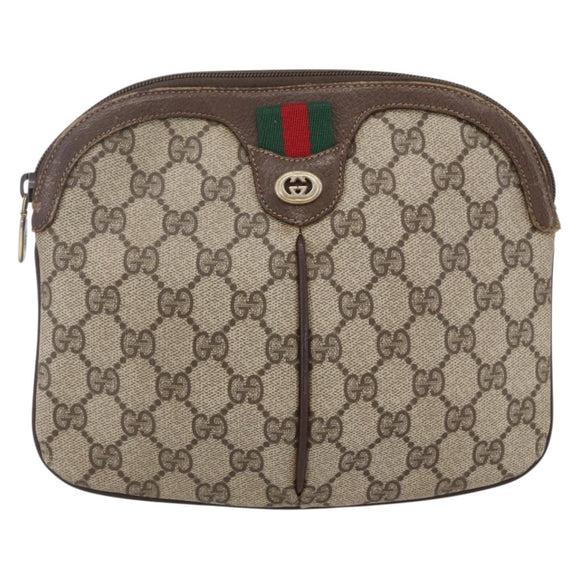 GUCCI GG Supreme Web Sherry Line Bag PVC Beige Gold 904 02 047 Auth BA7465