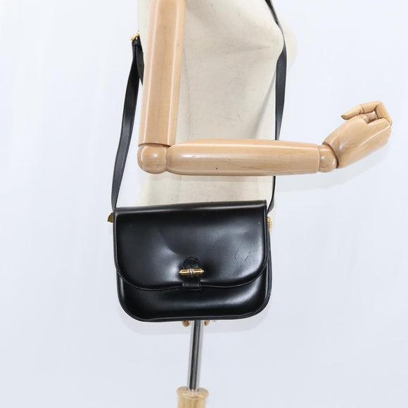 GUCCI Shoulder Bag Leather Black Gold 001 406 0621 Auth BA7466