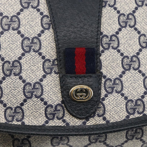 GUCCI GG Supreme Sherry Line Clutch Bag PVC Navy Gold 156 01 030 Auth BA7467