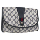 GUCCI GG Supreme Sherry Line Clutch Bag PVC Navy Gold 156 01 030 Auth BA7467-1