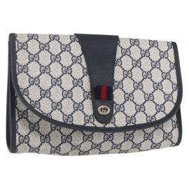 GUCCI GG Supreme Sherry Line Clutch Bag PVC Navy Gold 156 01 030 Auth BA7467