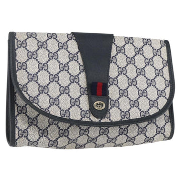 GUCCI GG Supreme Sherry Line Clutch Bag PVC Navy Gold 156 01 030 Auth BA7467