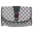 GUCCI GG Supreme Sherry Line Clutch Bag PVC Navy Gold 156 01 030 Auth BA7467-13