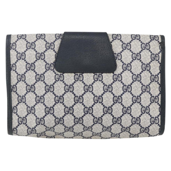 GUCCI GG Supreme Sherry Line Clutch Bag PVC Navy Gold 156 01 030 Auth BA7467