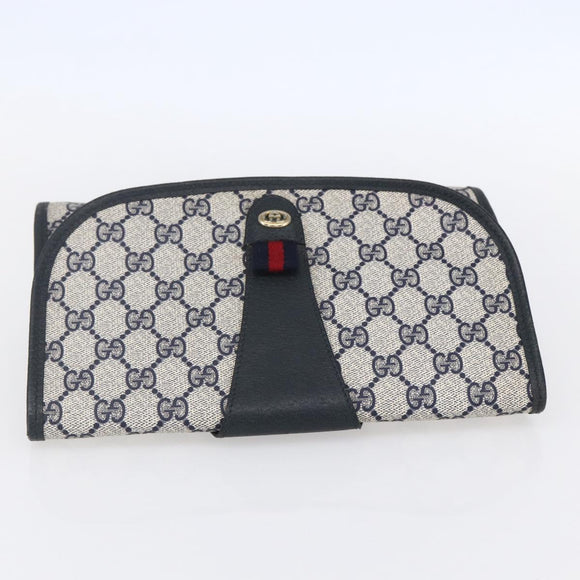 GUCCI GG Supreme Sherry Line Clutch Bag PVC Navy Gold 156 01 030 Auth BA7467