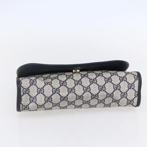 GUCCI GG Supreme Sherry Line Clutch Bag PVC Navy Gold 156 01 030 Auth BA7467