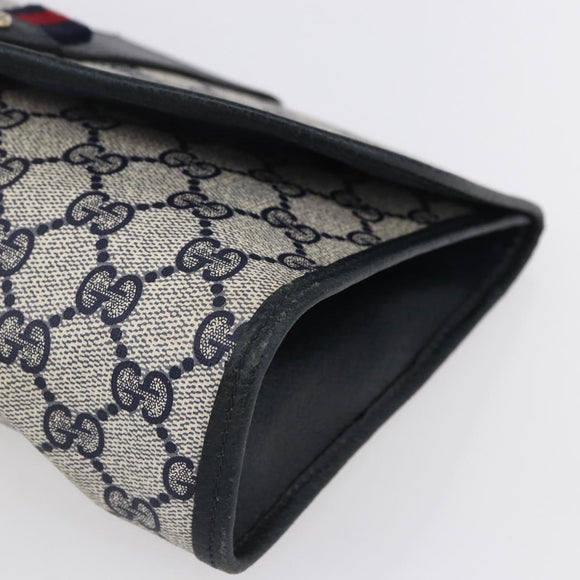 GUCCI GG Supreme Sherry Line Clutch Bag PVC Navy Gold 156 01 030 Auth BA7467