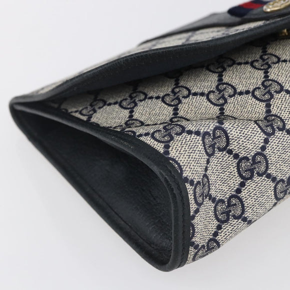 GUCCI GG Supreme Sherry Line Clutch Bag PVC Navy Gold 156 01 030 Auth BA7467