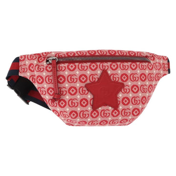 GUCCI Sherry Line Body Bag Canvas Leather Red Silver 502095 Auth BA7468