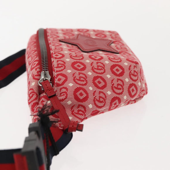 GUCCI Sherry Line Body Bag Canvas Leather Red Silver 502095 Auth BA7468