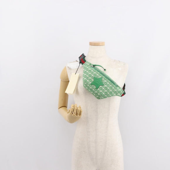 GUCCI Body Bag Canvas Leather Green Silver 502095 Auth BA7469