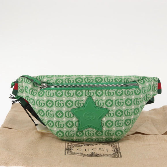 GUCCI Body Bag Canvas Leather Green Silver 502095 Auth BA7469