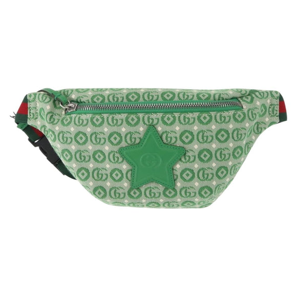 GUCCI Body Bag Canvas Leather Green Silver 502095 Auth BA7469