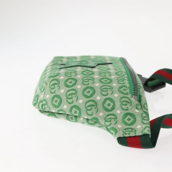 GUCCI Body Bag Canvas Leather Green Silver 502095 Auth BA7469