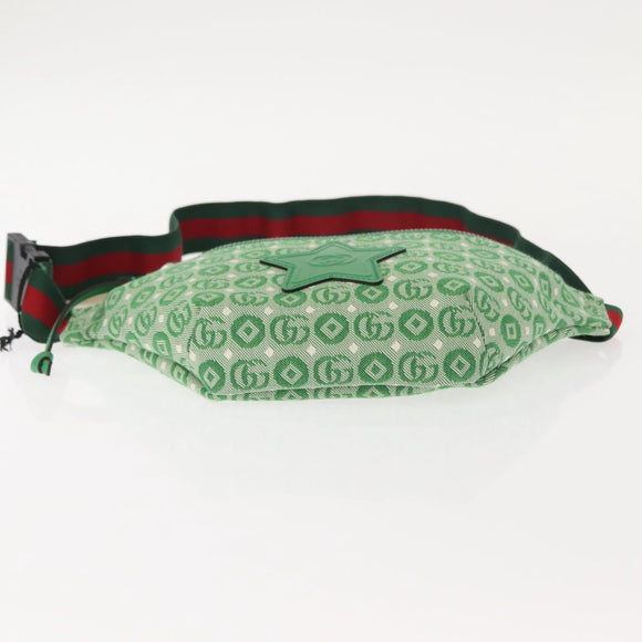 GUCCI Body Bag Canvas Leather Green Silver 502095 Auth BA7469