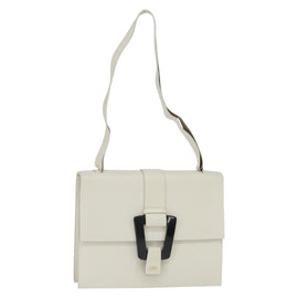 GUCCI Shoulder Bag Leather White Gold Auth BA7470