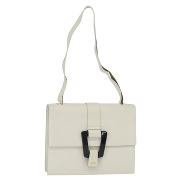 GUCCI Shoulder Bag Leather White Gold Auth BA7470