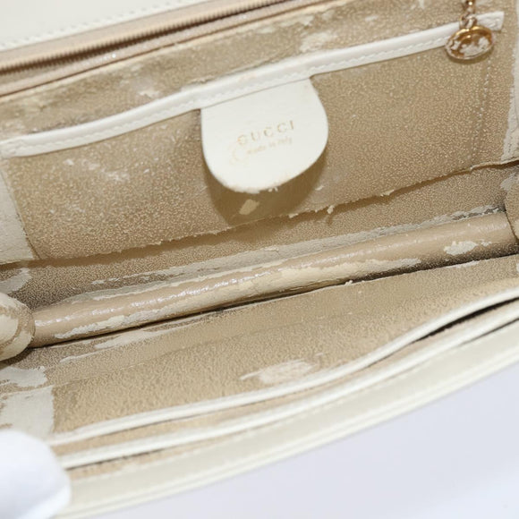 GUCCI Shoulder Bag Leather White Gold Auth BA7470